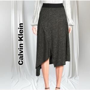 Calvin Klein Skirt Women Size XL Black Metallic Ribbed Asymmetrical Chic Elegant